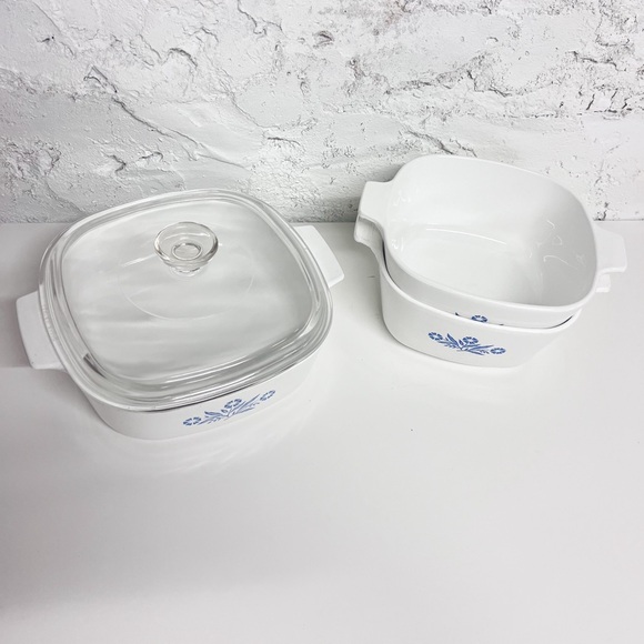 1970s Corning Ware Blue Cornflower set of x3, open casserole dishes x3 + x1 lid - Picture 5 of 7